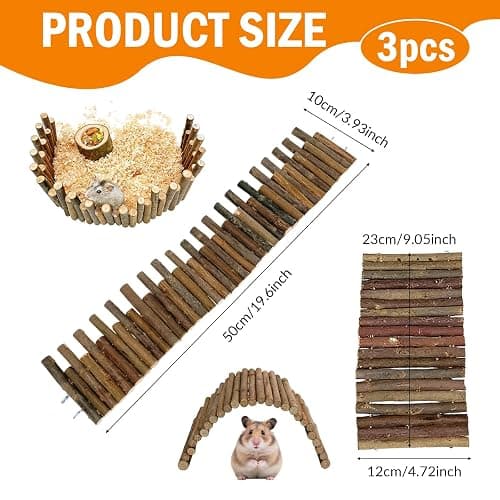 3 PCS Hamster Suspension Bridge Toy, Reptile Hideout Bendable Wooden Bridge 50cm Natural Hideout Molar Chew Toys Toy Wood Ladder Reptile Tank Habitat Decor Wooden Hiding Hut thumbnail 2