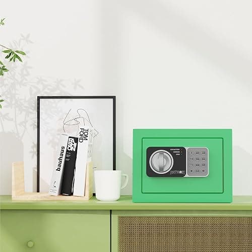 PATRON small safe box with key，mini safe for money，small coin safes for home with code，little jewelry lock box for kids，Wall or Cabinet Safe for personal items，0.236 Cubic Feet Green thumbnail 2