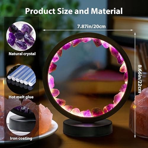 Runyangshi Runyansghi Amethyst Night Lamp 8.6'' Natural Healing Crystal Bedside USB Port 3 Colours Dimming Mode Bedroom Suitable Light for Living Room Office Home Decor Ideal Gift thumbnail 2