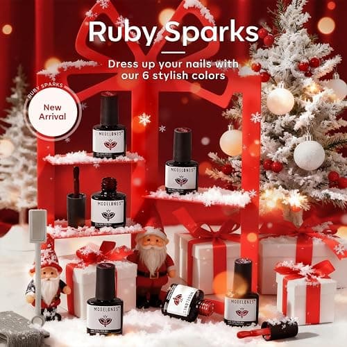 Modelones Gel Nail Polish 6 Colors Ruby Sparks Collection Popular Glitter Gel Polish Cat Eye Burgundy Red Sparkle Bloody Red Nail Polish Kit Art, DIY Home Salon Gifts for Women thumbnail 2