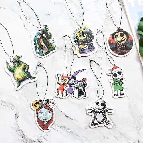 Babymiu Horror Christmas Skull Car Air Freshener Card Pendant（8Pack Fresh Ice Scent） Gifts Cartoon Halloween Merch Party Supplies Room Decor Accessories for Hanging Rearview Car Interior thumbnail 7