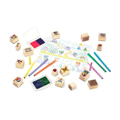 Melissa & Doug Deluxe Wooden Stamp and Coloring Set – Fairy Tale (30 Stamps, 6 Markers, 2 Durable 2-Color Stamp Pads) Fairy Tale-Themed Wooden Stamps for Kids and Coloring Activity Set thumbnail 4