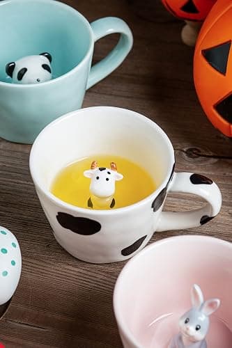 DIHOclub Cow Ceramic Cup Hidden 3D Animal Inside Mug,Cute Cartoon Handmade Figurine Mugs,Holiday and Birthday Gift for Coffee Milk Tea Lovers,12 OZ(White,Black) thumbnail 5