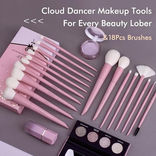 LORYP Makeup Brushes Set Labeled 18 Piece Face and Eye Brush Set Ultra soft hair Foundation, Concealer, Blush, Contour, Blending, Eyeshadow Pink Brush kit - Pink thumbnail 2