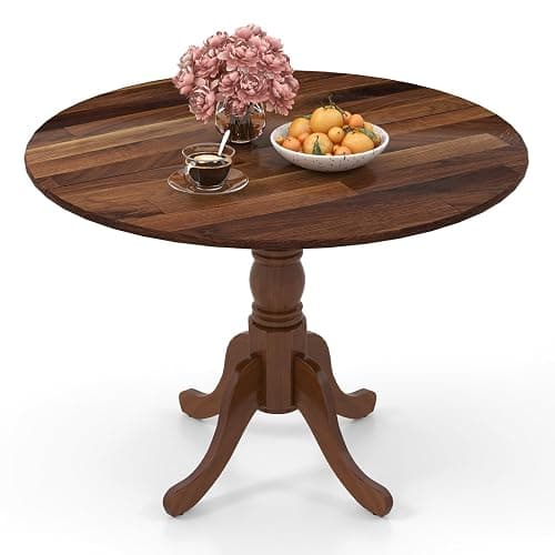 Byroce Round Dining Table for 4, 40 Inch Farmhouse Round Kitchen Table with Heavy-Duty Rubber Wood Frame & Curved Trestle Legs, Mid-Century Rustic Pedestal Table for Home, Dining Room & Living Room - Image 1