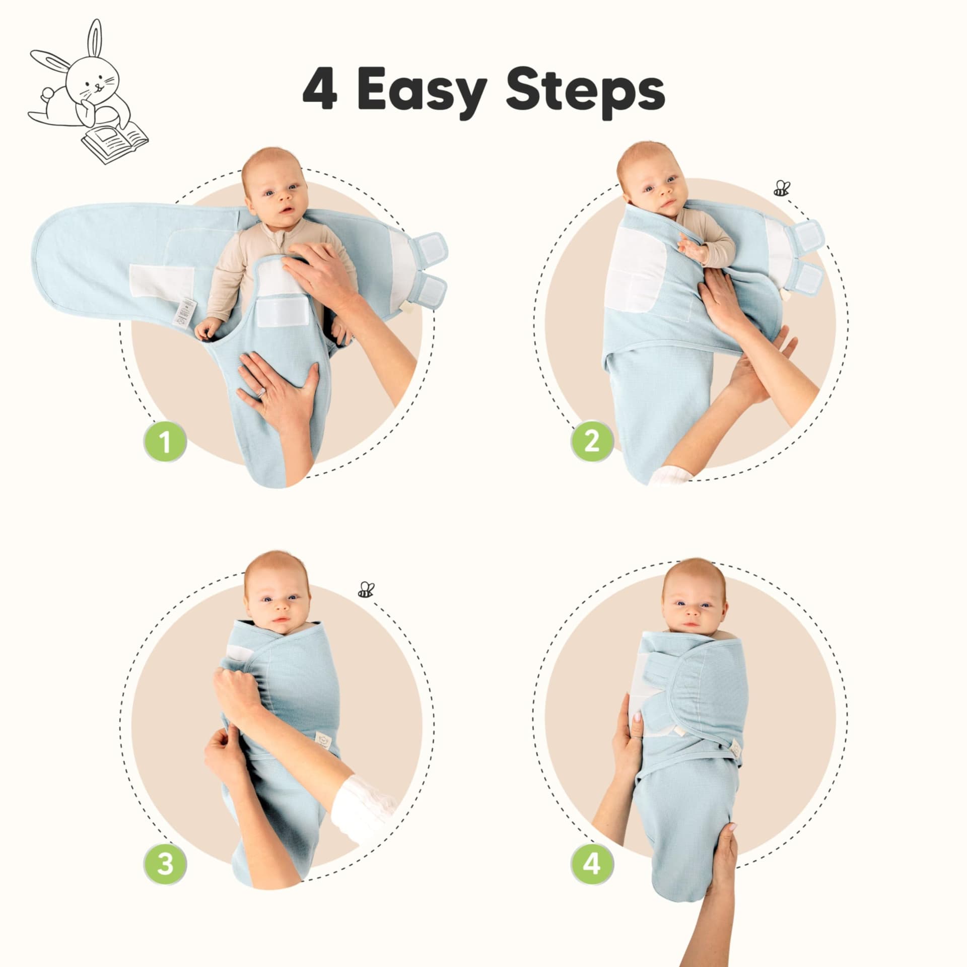 3-Pack Organic Swaddles for Newborns, Baby Sleep Sacks 0-3 Months - Baby Swaddle Wrap, Newborn Wearable Blanket, Infant Sleep Sack for Girls, Boys, Soft & Snug, Large Hook & Loop Closure (Ripple, OS) thumbnail 4