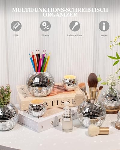 RGBDOT Silber Disco Ball Pen & Make-up Pinsel Organizer - 10,2 cm Schreibtischzubehör thumbnail 5