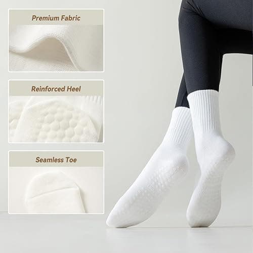 BISOUSOX Grip Yoga Socks for Women Cotton Non Slip Pilates Socks for Fitness Workout Barre Gift for Mother Pregnant Woman 3 Pairs thumbnail 4
