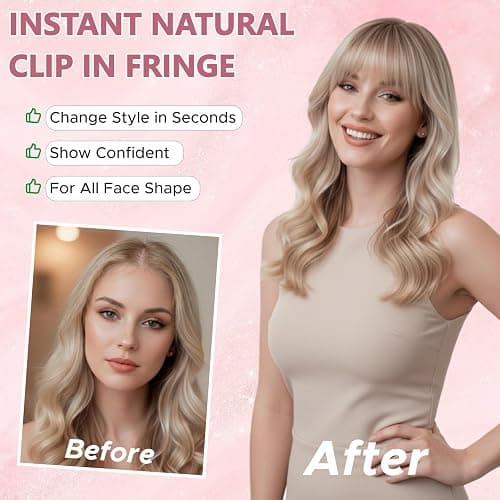 Benehair Clip in Fringe Natural Fringe Clip in Hair Curved Air Hair Bangs with Temples Synthetic Light Brown Hairpieces for Women Girls Daily Wear(Light Brown, 30g) thumbnail 2