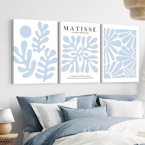 yulihaz Matisse Flower Wall Art Abstract Minimalist Light Blue Henri Matisse Canvas Posters Prints Aesthetic Pictures Wall Decor Gallery Home Decoration for Bedroom Living Room Framed 12x16 inch - canvas 12x16 inch - light blue thumbnail 6