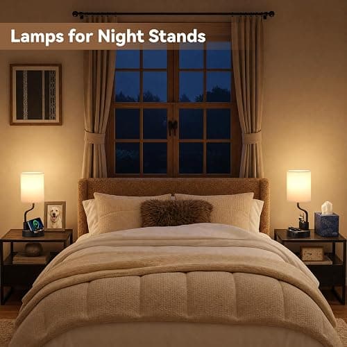 Fenmzee Bedside Lamps for Bedroom Set of 2 - Table Desk Lamp for Nightstand | 15" Table Lamp for Living Room with Pen Holder & Phone Stand, USB A+C Port, AC Outlet, 3 Color Temperature, LED Bulb Included thumbnail 3