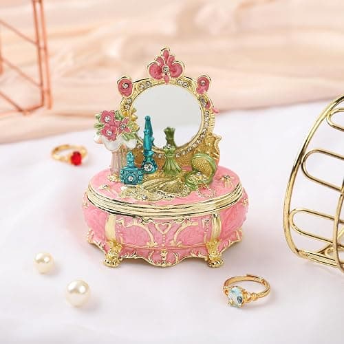 QIFU Elegant Pink Dressing Table Style Enamel Jewelry Trinket Box, Unique Gift for Family thumbnail 2