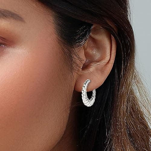 6 Pairs 14K Gold Plated Hoop Earrings for Women Lightweight Chunky Hoop Earrings Multipack Hypoallergenic, Thick Open Twisted Huggie Hoops Earring Set Jewelry for Gifts. thumbnail 5