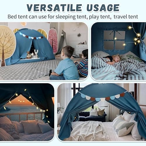 Razee Full Size Bed Canopy for Kids, Boys Bed Tent Dream Privacy Sleeping Tents Indoor, Toddler Under Bunk Bed Tent with Pennant Banners - Full Blue thumbnail 6
