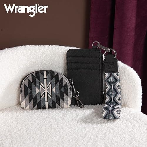 Wrangler Aztec Keychain Wristlet Wallets for Women Western Dual Pouch Wristlet Credit Card Holder Wallet with Zipper Pocket WG2213-W0051BK thumbnail 5