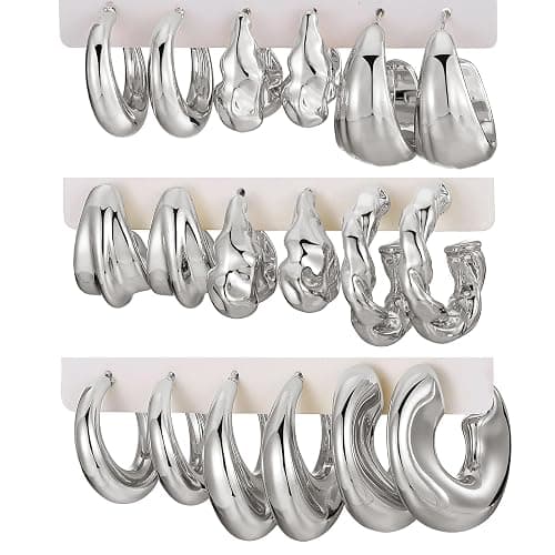 IFKM 24 Pairs Gold Hoop Earrings Set for Women Hypoallergenic Chunky Chain Twisted Open Hoops Dangle Earring Packs for Birthday Party Christmas Fashion Jewelry Gift - Image 1