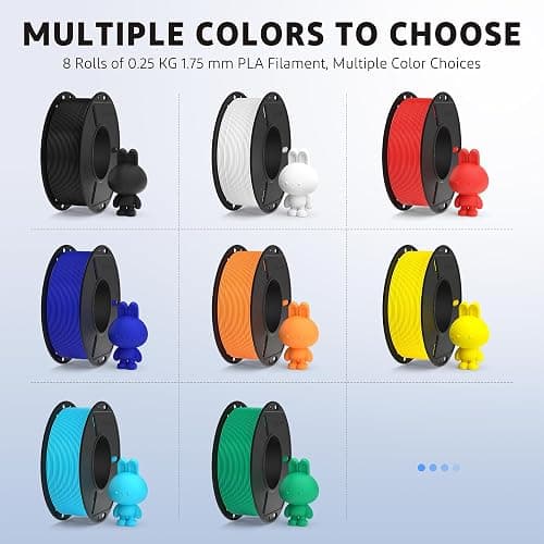 ELEGOO PLA Plus 3D Printer Filament Bundle 1.75mm Multicolors 250g*8 | Black/White/Red/Dark Blue/Orange/Yellow/Sky Blue/Sea Green, Dimensional Accuracy +/- 0.02mm, 8 Pack 250g Spool thumbnail 2