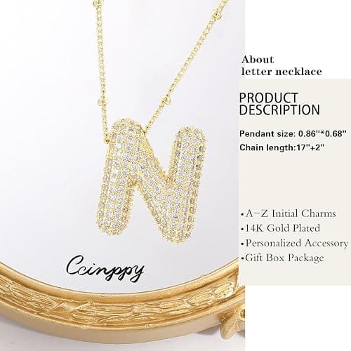 CCINPPY Letter Necklace, 14k Gold Plated Bubble Balloon Dainty l Necklace for Women, Chunky Initial Charm Pendant Name Necklace Personalized thumbnail 5