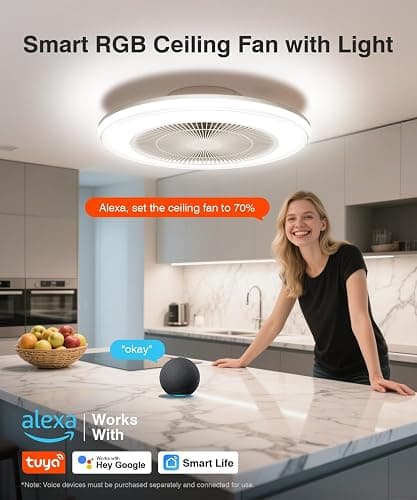 Smart RGB Ceiling Fans with Lights and Remote，20" Low Profile Ceiling Fan with Light ,6-Speed Wind & Dimmable LED,1000+RGB Ambient Light ,Flush Mount Ceiling Fan Compatible with Alexa and Google Home thumbnail 2