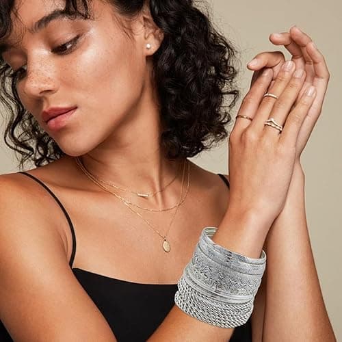 FUNOJOY Boho Bangle Bracelets for Women Multi Layer Stackable Textured Bracelets Boho Jewelrys Set for Women - 10~20Pcs thumbnail 3