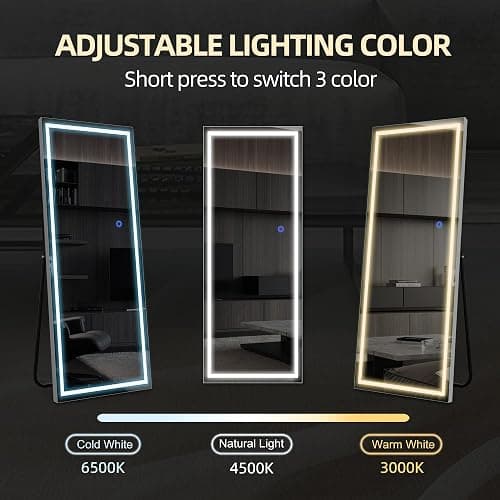 TRUNBACK 63"x20" LED Floor Mirror, Dimmable 3-Color Lighted Frame, Full-Length Mirror for Bedroom, Gym & Makeup, Freestanding/Wall Mount thumbnail 3