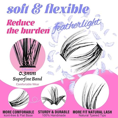 Azenlo Lash Extensions 40D+60D Cluster 240pcs DIY Lash Clusters 10-16mm Eyelash Clusters Individual Think Band Lash Kit (40D+60D Kit) thumbnail 5