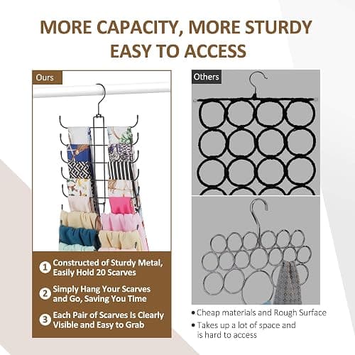 ZEDODIER Scarf Hanger, Scarf Organizer for Closet, Holds 20 Scarves | Sturdy Metal Scarf Holder Hijab Rack with 20 Hooks, 360° Rotating, Foldable Design, Hanging Closet Organizers and Storage thumbnail 3