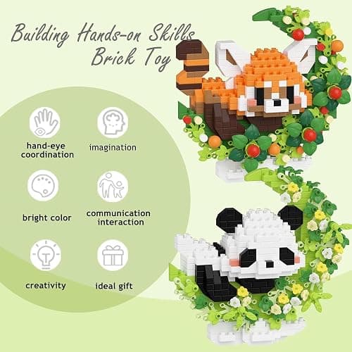 TENYEAH Red Panda 2 Pack Mini Block Building Animals, Toy Red Panda Lying on The Moon, Home Decor Micro Building Set for Adult, Desk Ornaments Home Decor, Small Gift for Birthday thumbnail 5