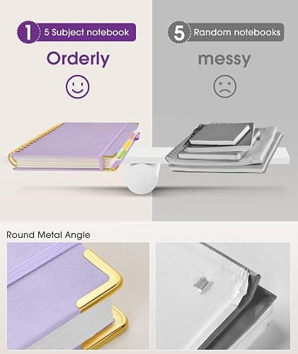 Hardcover Spiral Notebook journal with Removable Dividers Tabs, 300 Pages Leather 5 Subject Notebook College Ruled, 8"x10" Large B5 Notebooks for Work School Note taking,Lined Journal for Women,Purple thumbnail 5