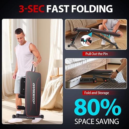 OPPSDECOR Weight Bench for Home Gym, 660LBS Fast Foldable Workout Bench Press for Home Gym Full Body Strength Training, 8 Adjustable Backrests Incline/Flat/Decline Sit up Bench thumbnail 6