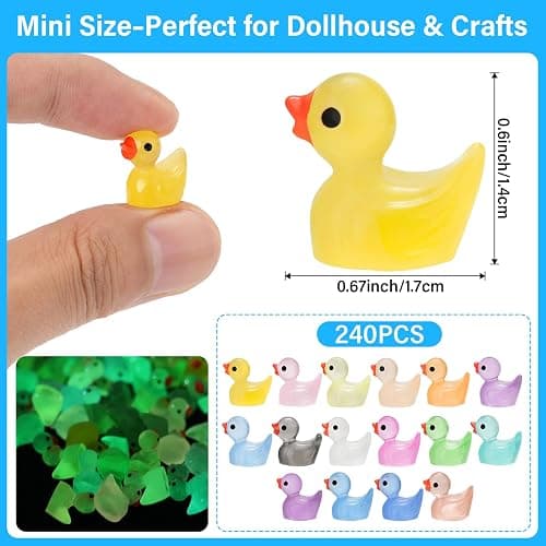 240Pcs Mini Resin Ducks, Tiny Duck Figurines Bulk, Mini Ducks for Miniature Characters Fairy Micro Landscape Aquarium Dollhouse and DIY Decorative Accessories(Luminous Tiny Duck 16 Color-multicolored) thumbnail 2