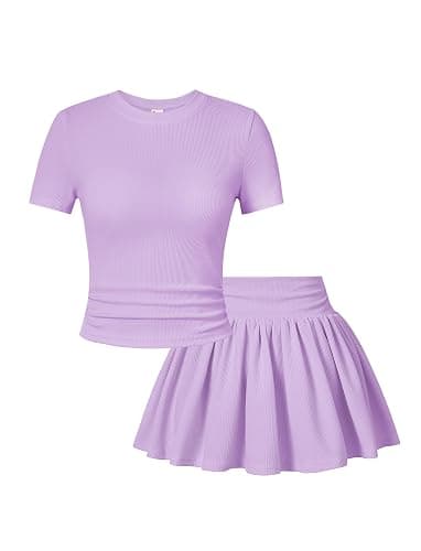 PATPAT Girls 2 Piece Skirt Sets 6-14 Years Short Sleeve Y2K Tops and Skort with Built in Shorts Clothing Sets Summer Outfits - Image 1
