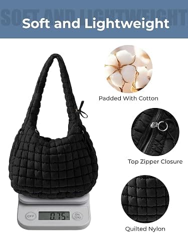 Quilted Tote Bag for Women, Nylon Puffy Hobo Crossbody Shoulder Bag Purse | Adjustable Strap,Zipper Pockets, Fits 13-Inch Laptop, Handbag, Teacher, Nurse, Student, Work, Travel, College, Gym,Gift thumbnail 5