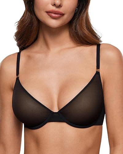 INLYRIC Women's Cosnufy Sheer Balconette Bra Demi Unlined Plunge Mesh See Through Sexy Bras Underwire - 36D - Black