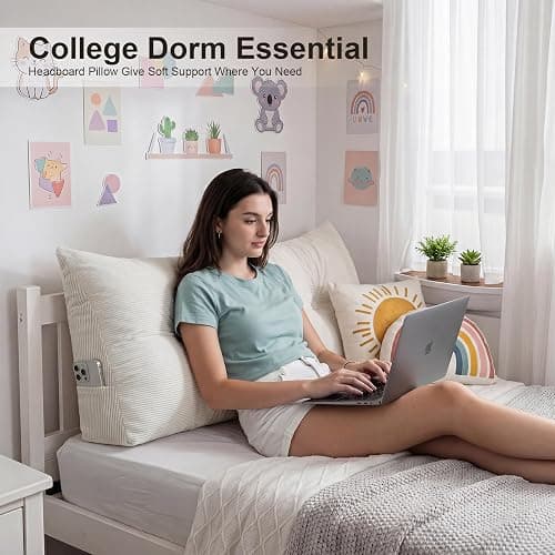 Gnostik Headboard Pillow Twin/Twin XL, Beige Triangle Wedge Pillow Headboard for Dorm, Daybed Backrest Cushion for Reading Sitting Working, 39.4"x15.7"x7.5" thumbnail 3