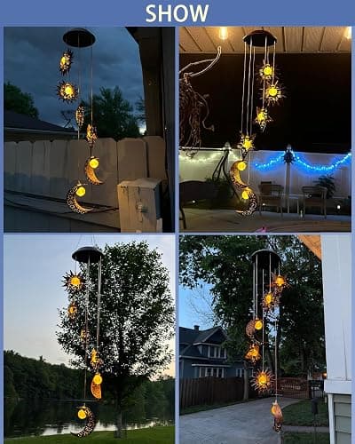 Tryme Solar Wind Chimes for Outside with Sun Moon Star Solar Hanging Lights Windchimes Outdoors Garden Decor Gifts for Mother, Grandma, Sister thumbnail 2