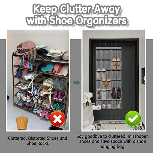 Kotkn Over the Door Shoe Organizer with 30 Breathable Mesh Pockets - Large Capacity Closet Storage for Men & Women, Hanging Shoe Rack Organizer (Gray) thumbnail 7