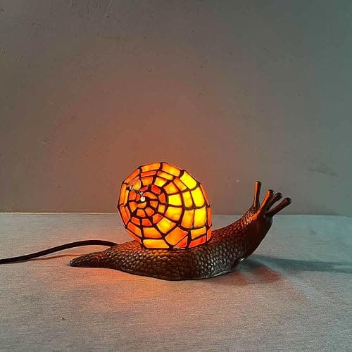 Bieye L10963 Land Snail Tiffany Style Stained Glass Accent Table Lamp for Home Decoration (Orange, 10" D x 5" W x 5" H) thumbnail 6