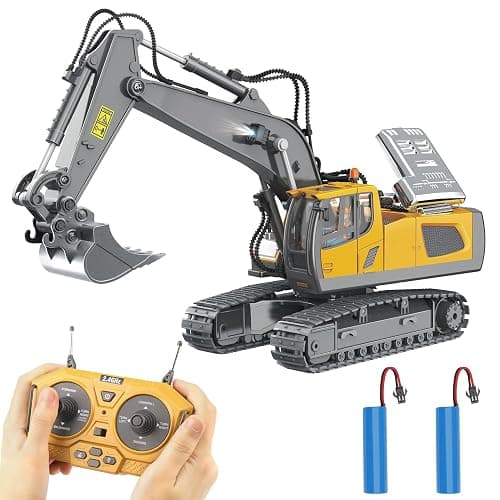 PREPOP Remote Control Excavator Toy for 6-12 yr Boys, Best Birthday Gifts for Kids 4-7 8 9 10 11 Year Old, RC Construction Toys with Metal Shovel, Lights, Sounds 2.4Ghz - Image 1