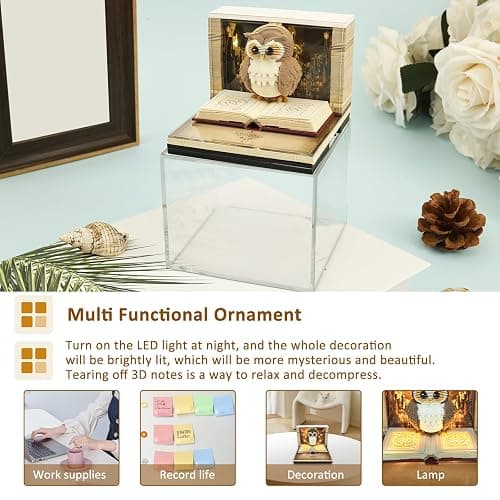 Time Piece Calendar 2026, 3D Calendar 2026 Desk, Tear-Away 3D Memo Pad, Weekly Calendar, Magic Book and Cute Owl Paper Carving Art Notepad with LED Lights for Thanksgiving Christmas Desktop Decor Gift thumbnail 4