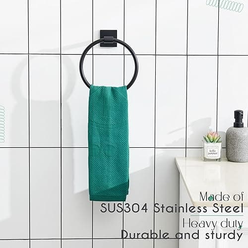 KOKOSIRI Towel Ring Matte Black Bath Towel Hanger Bathroom Hardware Hand Towels Holder Rack Wall Mounted Stainless Steel, B3010BK - Matte Black - 1 Pack thumbnail 3