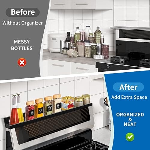 TukSok 30" Magnetic Stove Top Shelf for Kitchen Storage and Organization - Above Stovetop Flat Back Organizer - Black thumbnail 7