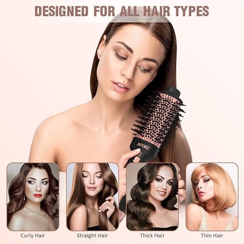 APOKE One Step Hair Dryer Brush Hot Air Stylers and Volumizer, Lightweight Hairdryer Heated Air Brush for Drying Straightening Curling Volumizing Hair (Bright Black) - Bright Black thumbnail 7