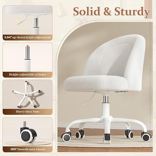 DurayLoly Vanity Chair, Small Desk Chair with Back, Height Adjustable & 360° Swivel, Stylish Armless Comfy Vanity Office Chair for Small Space, Bedroom thumbnail 6