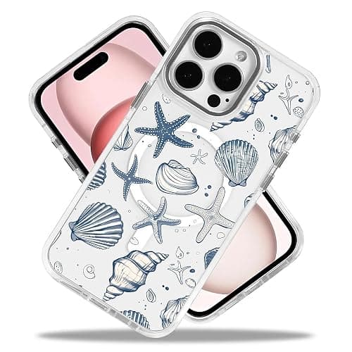 Punmada Compatible with iPhone 13 Pro Max Case for MagSafe, Clear White with Ocean Shells Design Drop Proof Rugged Magnetic Charge Shockproof for iPhone 13 Pro Max thumbnail 2