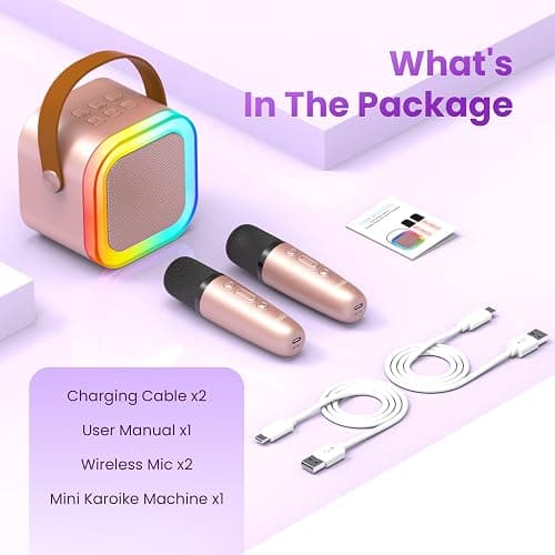 Karaoke Machine for Kids Adults, Portable Bluetooth Mini Karaoke Microphone Singing Speaker Karaoke Player with 2 Wireless Mic Toys for All Smartphones,Birthday, Family,Home Party (Rose Gold) thumbnail 8