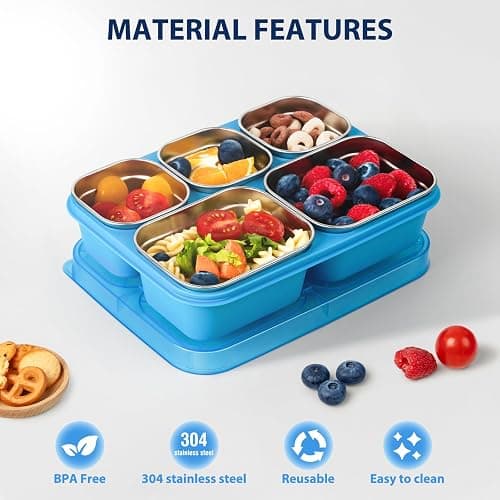 Freshmage Stainless Steel Snack Containers - 2 Pack, BPA-Free Lunch Bento Box with 5 Compartment, Reusable Food Storage Snackle Box for School, Work, and Travel, Dishwasher Safe (Pink) thumbnail 6
