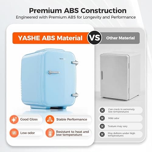 YASHE Mini Fridge, 4 Liter/6 Can Mini Makeup Fridge, 110V AC/ 12V DC Portable Thermoelectric Cooler&Warmer for Skincare, Drink, Cosmetic, Medicine, Small fridge for Bedroom, Office, Dorm, Car, Blue thumbnail 4