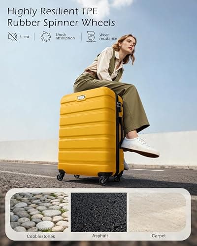 COOLIFE 28 Inch Large Suitcase for Checked Luggage, Business Trip, ABS+PC, Lightweight Hard Shell Luggage with 360°Rubber Spinner Wheels, YKK Zipper, Telescopic Handle, TSA Lock, Lemon Yellow thumbnail 4