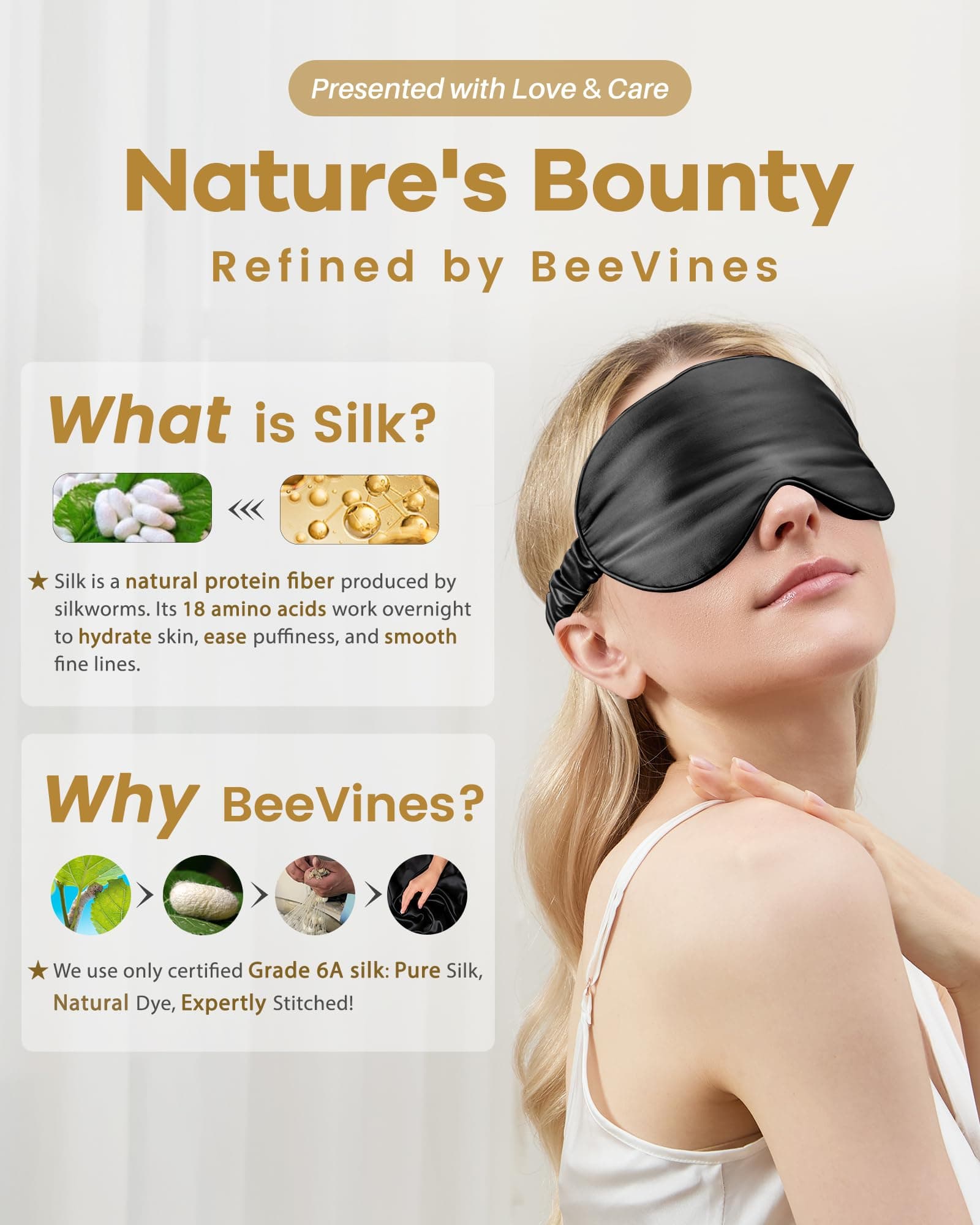 BeeVines Silk Sleep Mask, 1 Pack 22 Momme Silk Eye Masks for Sleeping with Adjustable Strap, 3D Contoured Sleep Eye Mask for Eyelash Extension, Blackout Mulberry Silk Eye Mask for Men & Women (Black) thumbnail 5